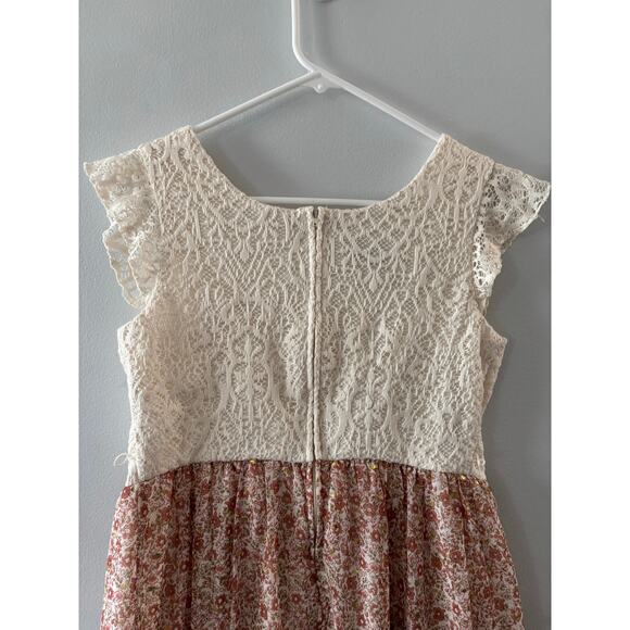 By & By Girl Lace Floral Tiered Dress Size 14 1/2 Spring Mini Neutral - Picture 6 of 8